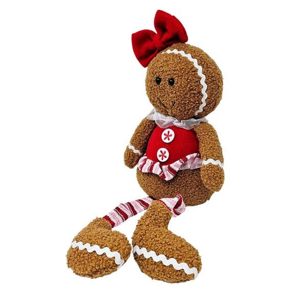 Plush Peppermint Gingerbread Girl and Boy with Red and Pink Stocking Legs Christ - Picture 4 of 7